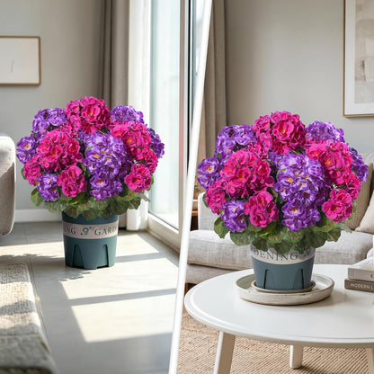Geraniums Artificial Flowers for Outdoors, 2 Pack Potted Plants White Faux Geraniums Bush Artificial Topiaries Realistic UV Resistant Fake Flowers Plants for Planters Outside Gardens Front Door Indoor