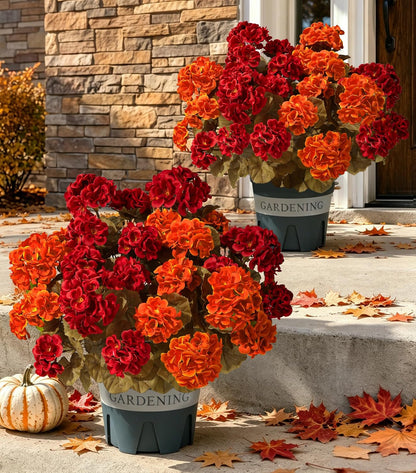 Geraniums Artificial Flowers for Outdoors, 2 Pack Potted Plants White Faux Geraniums Bush Artificial Topiaries Realistic UV Resistant Fake Flowers Plants for Planters Outside Gardens Front Door Indoor