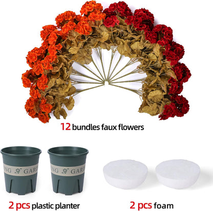 Geraniums Artificial Flowers for Outdoors, 2 Pack Potted Plants White Faux Geraniums Bush Artificial Topiaries Realistic UV Resistant Fake Flowers Plants for Planters Outside Gardens Front Door Indoor