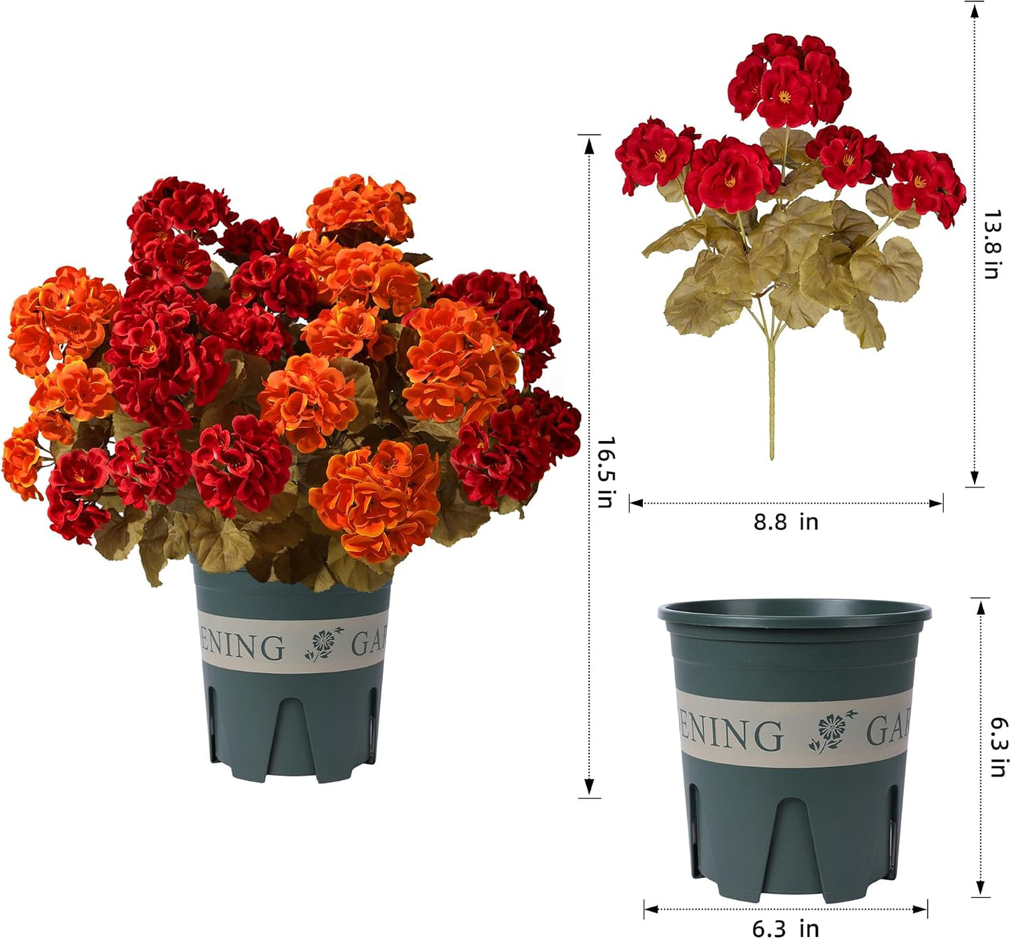 Geraniums Artificial Flowers for Outdoors, 2 Pack Potted Plants White Faux Geraniums Bush Artificial Topiaries Realistic UV Resistant Fake Flowers Plants for Planters Outside Gardens Front Door Indoor