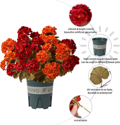 Geraniums Artificial Flowers for Outdoors, 2 Pack Potted Plants White Faux Geraniums Bush Artificial Topiaries Realistic UV Resistant Fake Flowers Plants for Planters Outside Gardens Front Door Indoor