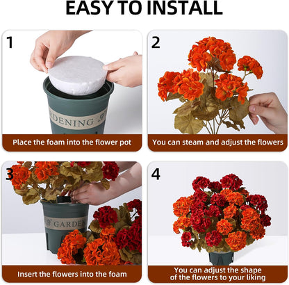 Geraniums Artificial Flowers for Outdoors, 2 Pack Potted Plants White Faux Geraniums Bush Artificial Topiaries Realistic UV Resistant Fake Flowers Plants for Planters Outside Gardens Front Door Indoor