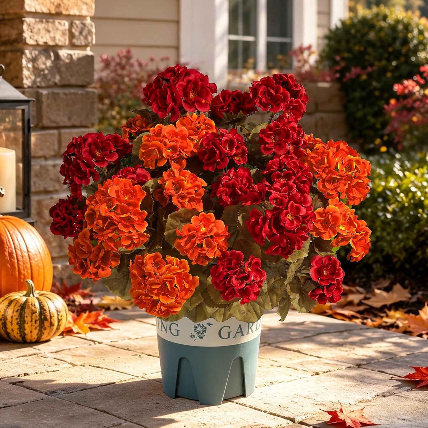 Geraniums Artificial Flowers for Outdoors, 2 Pack Potted Plants White Faux Geraniums Bush Artificial Topiaries Realistic UV Resistant Fake Flowers Plants for Planters Outside Gardens Front Door Indoor