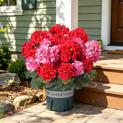 Geraniums Artificial Flowers for Outdoors, 2 Pack Potted Plants White Faux Geraniums Bush Artificial Topiaries Realistic UV Resistant Fake Flowers Plants for Planters Outside Gardens Front Door Indoor