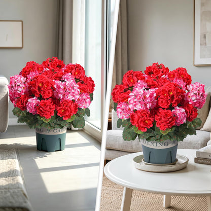 Geraniums Artificial Flowers for Outdoors, 2 Pack Potted Plants White Faux Geraniums Bush Artificial Topiaries Realistic UV Resistant Fake Flowers Plants for Planters Outside Gardens Front Door Indoor