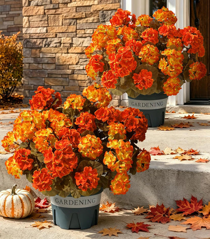 Geraniums Artificial Flowers for Outdoors, 2 Pack Potted Plants White Faux Geraniums Bush Artificial Topiaries Realistic UV Resistant Fake Flowers Plants for Planters Outside Gardens Front Door Indoor