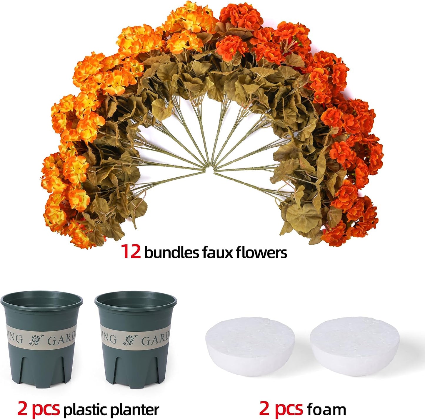 Geraniums Artificial Flowers for Outdoors, 2 Pack Potted Plants White Faux Geraniums Bush Artificial Topiaries Realistic UV Resistant Fake Flowers Plants for Planters Outside Gardens Front Door Indoor