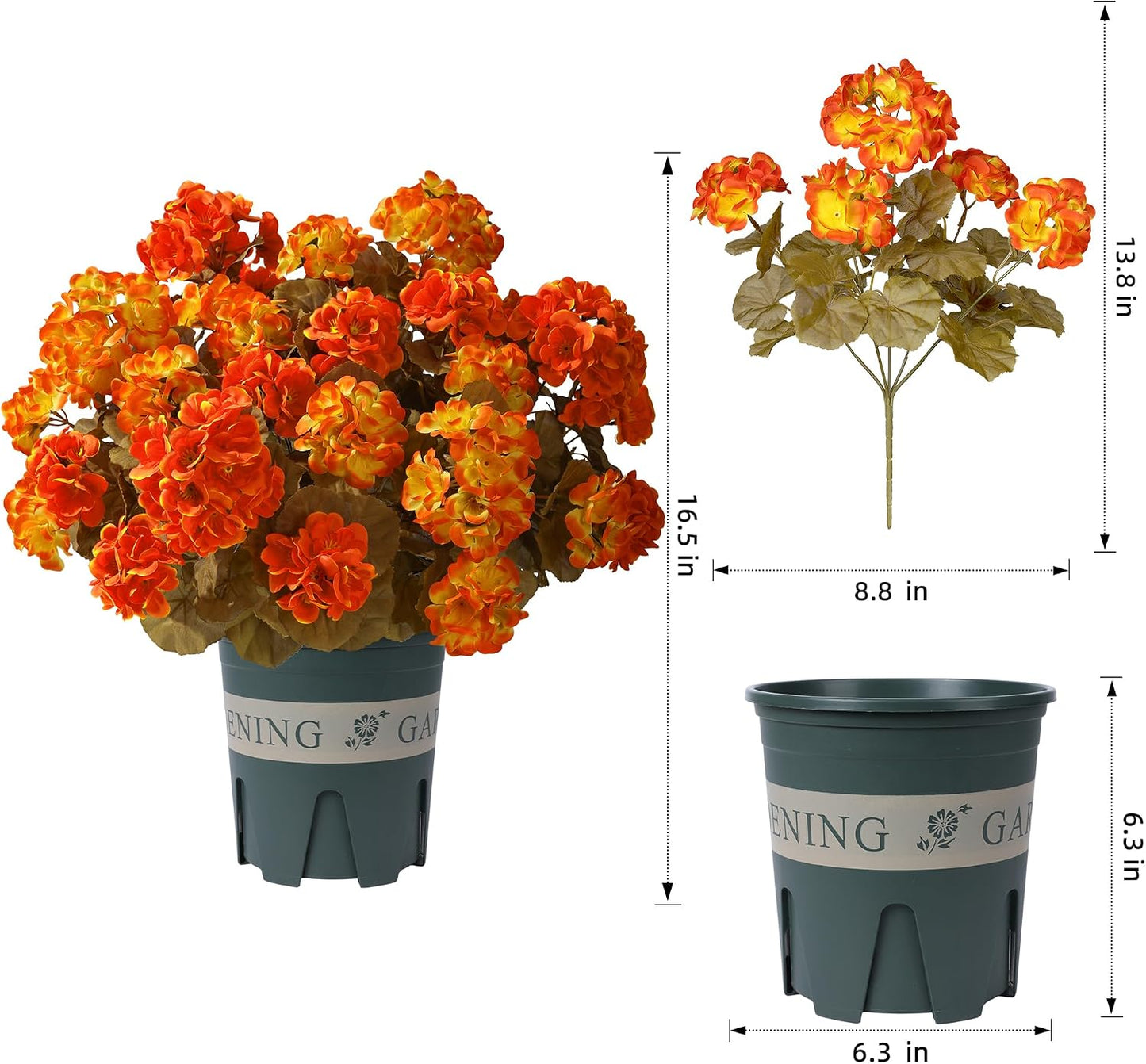 Geraniums Artificial Flowers for Outdoors, 2 Pack Potted Plants White Faux Geraniums Bush Artificial Topiaries Realistic UV Resistant Fake Flowers Plants for Planters Outside Gardens Front Door Indoor