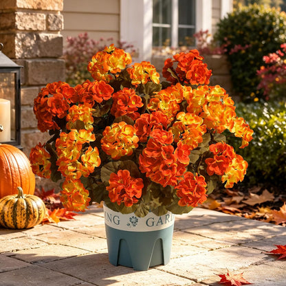 Geraniums Artificial Flowers for Outdoors, 2 Pack Potted Plants White Faux Geraniums Bush Artificial Topiaries Realistic UV Resistant Fake Flowers Plants for Planters Outside Gardens Front Door Indoor