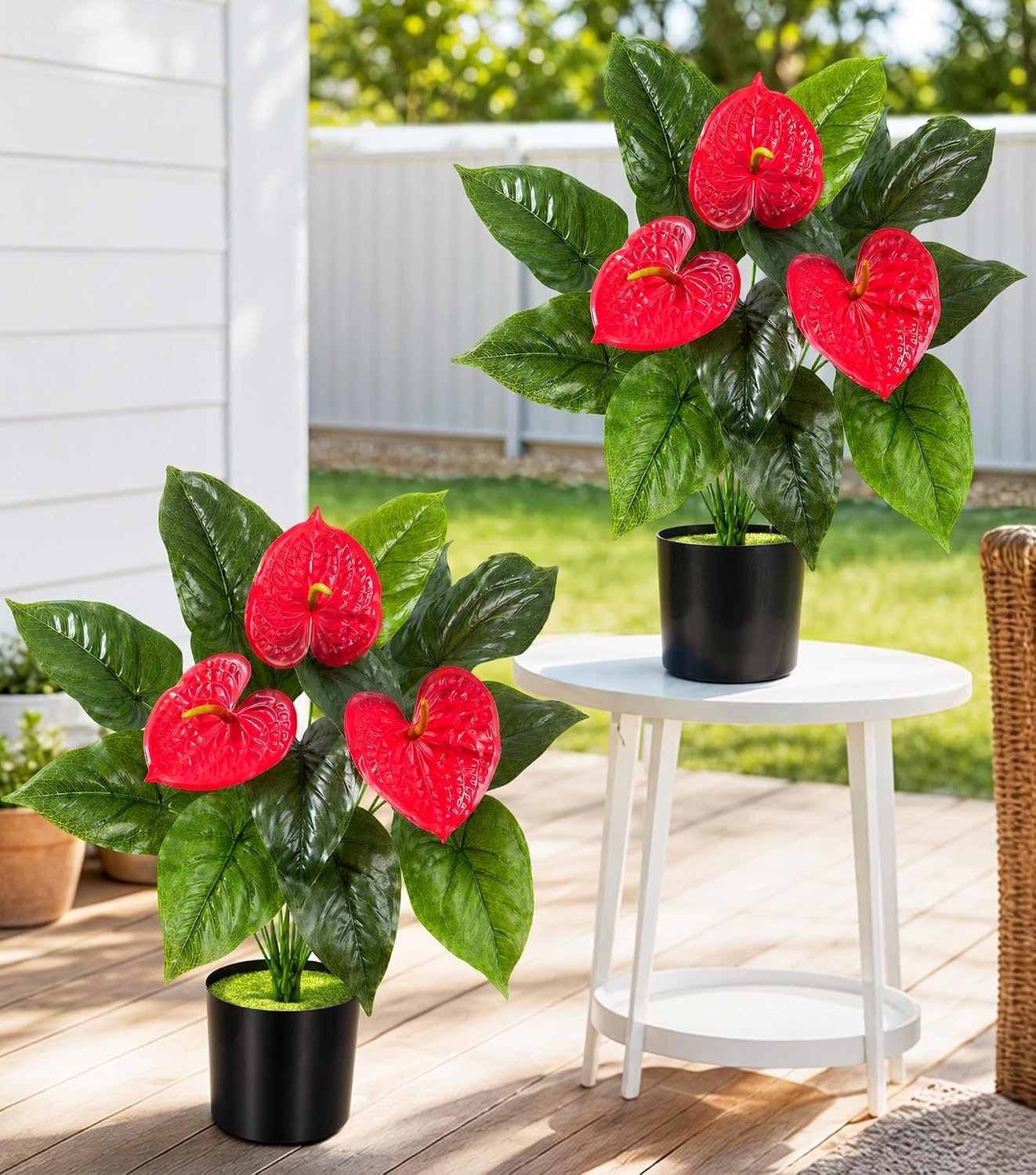 Geraniums Artificial Flowers for Outdoors, 2 Pack Potted Plants White Faux Geraniums Bush Artificial Topiaries Realistic UV Resistant Fake Flowers Plants for Planters Outside Gardens Front Door Indoor