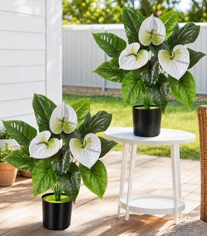 Geraniums Artificial Flowers for Outdoors, 2 Pack Potted Plants White Faux Geraniums Bush Artificial Topiaries Realistic UV Resistant Fake Flowers Plants for Planters Outside Gardens Front Door Indoor