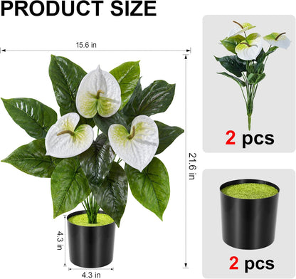 Geraniums Artificial Flowers for Outdoors, 2 Pack Potted Plants White Faux Geraniums Bush Artificial Topiaries Realistic UV Resistant Fake Flowers Plants for Planters Outside Gardens Front Door Indoor