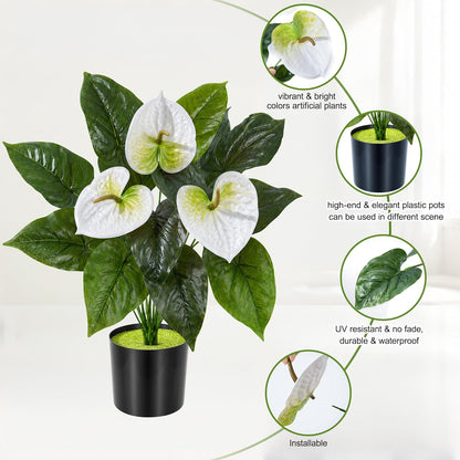 Geraniums Artificial Flowers for Outdoors, 2 Pack Potted Plants White Faux Geraniums Bush Artificial Topiaries Realistic UV Resistant Fake Flowers Plants for Planters Outside Gardens Front Door Indoor