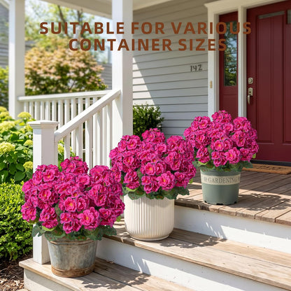 Geraniums Artificial Flowers for Outdoors, 2 Pack Potted Plants White Faux Geraniums Bush Artificial Topiaries Realistic UV Resistant Fake Flowers Plants for Planters Outside Gardens Front Door Indoor