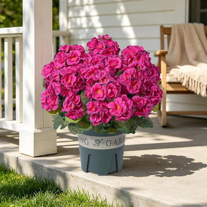 Geraniums Artificial Flowers for Outdoors, 2 Pack Potted Plants White Faux Geraniums Bush Artificial Topiaries Realistic UV Resistant Fake Flowers Plants for Planters Outside Gardens Front Door Indoor