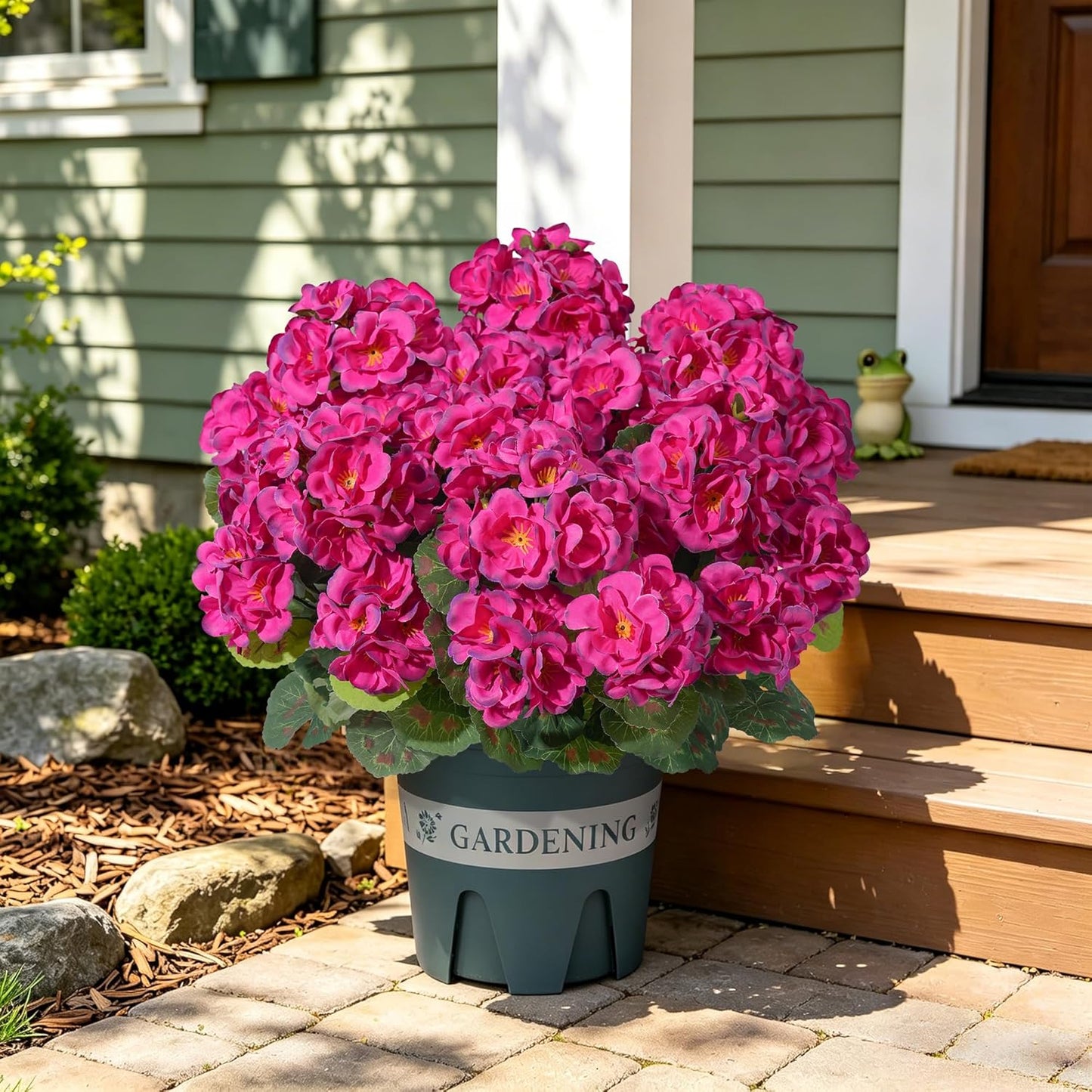 Geraniums Artificial Flowers for Outdoors, 2 Pack Potted Plants White Faux Geraniums Bush Artificial Topiaries Realistic UV Resistant Fake Flowers Plants for Planters Outside Gardens Front Door Indoor