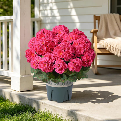 Geraniums Artificial Flowers for Outdoors, 2 Pack Potted Plants White Faux Geraniums Bush Artificial Topiaries Realistic UV Resistant Fake Flowers Plants for Planters Outside Gardens Front Door Indoor