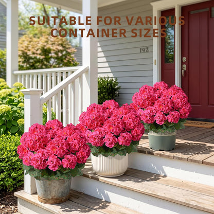 Geraniums Artificial Flowers for Outdoors, 2 Pack Potted Plants White Faux Geraniums Bush Artificial Topiaries Realistic UV Resistant Fake Flowers Plants for Planters Outside Gardens Front Door Indoor