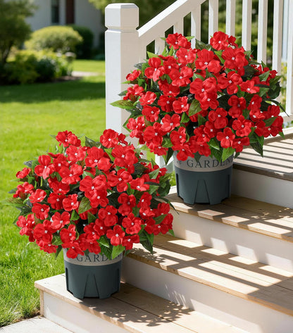 Geraniums Artificial Flowers for Outdoors, 2 Pack Potted Plants White Faux Geraniums Bush Artificial Topiaries Realistic UV Resistant Fake Flowers Plants for Planters Outside Gardens Front Door Indoor