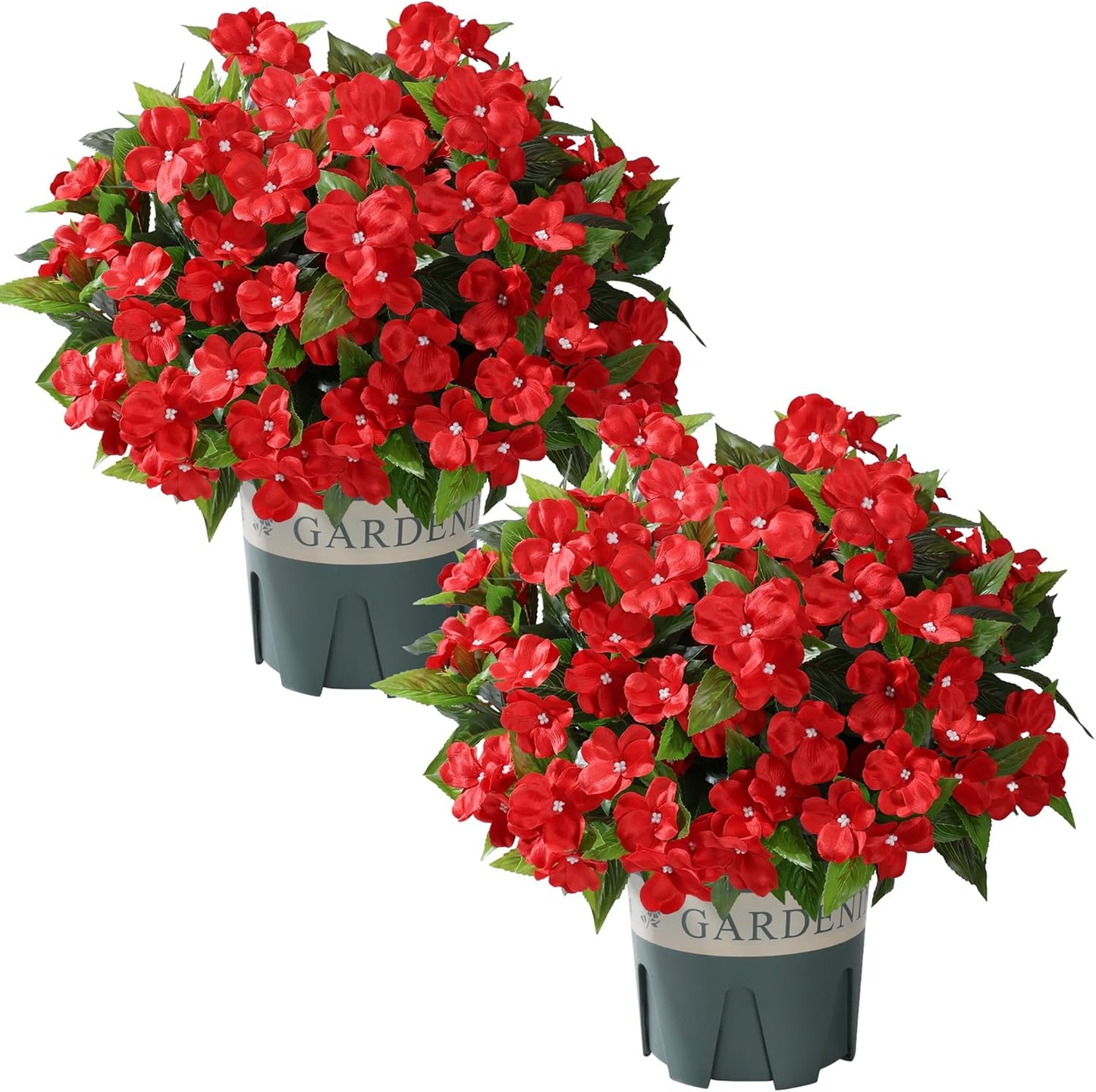 Geraniums Artificial Flowers for Outdoors, 2 Pack Potted Plants White Faux Geraniums Bush Artificial Topiaries Realistic UV Resistant Fake Flowers Plants for Planters Outside Gardens Front Door Indoor