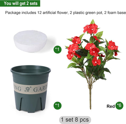 Geraniums Artificial Flowers for Outdoors, 2 Pack Potted Plants White Faux Geraniums Bush Artificial Topiaries Realistic UV Resistant Fake Flowers Plants for Planters Outside Gardens Front Door Indoor