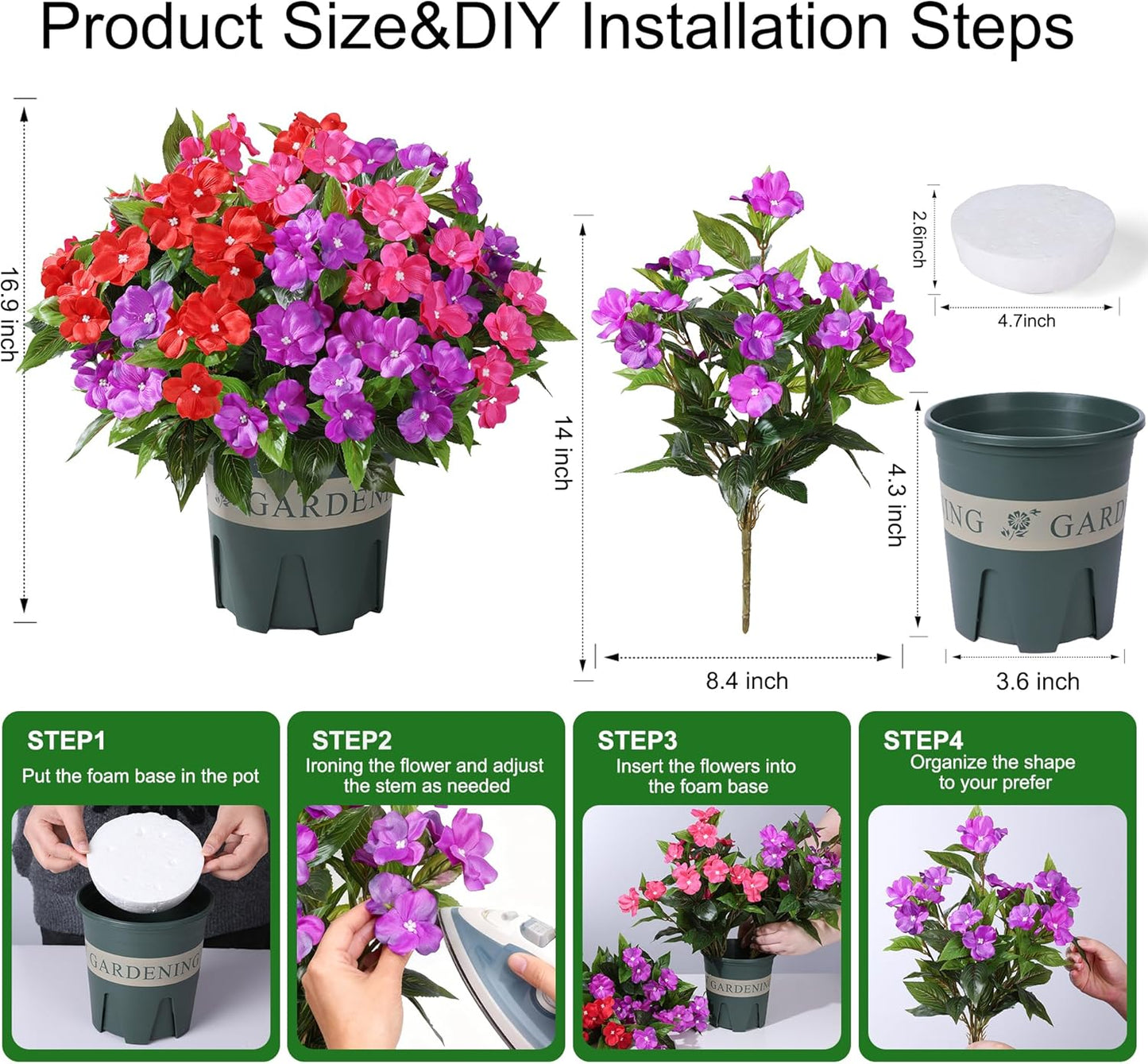 Geraniums Artificial Flowers for Outdoors, 2 Pack Potted Plants White Faux Geraniums Bush Artificial Topiaries Realistic UV Resistant Fake Flowers Plants for Planters Outside Gardens Front Door Indoor