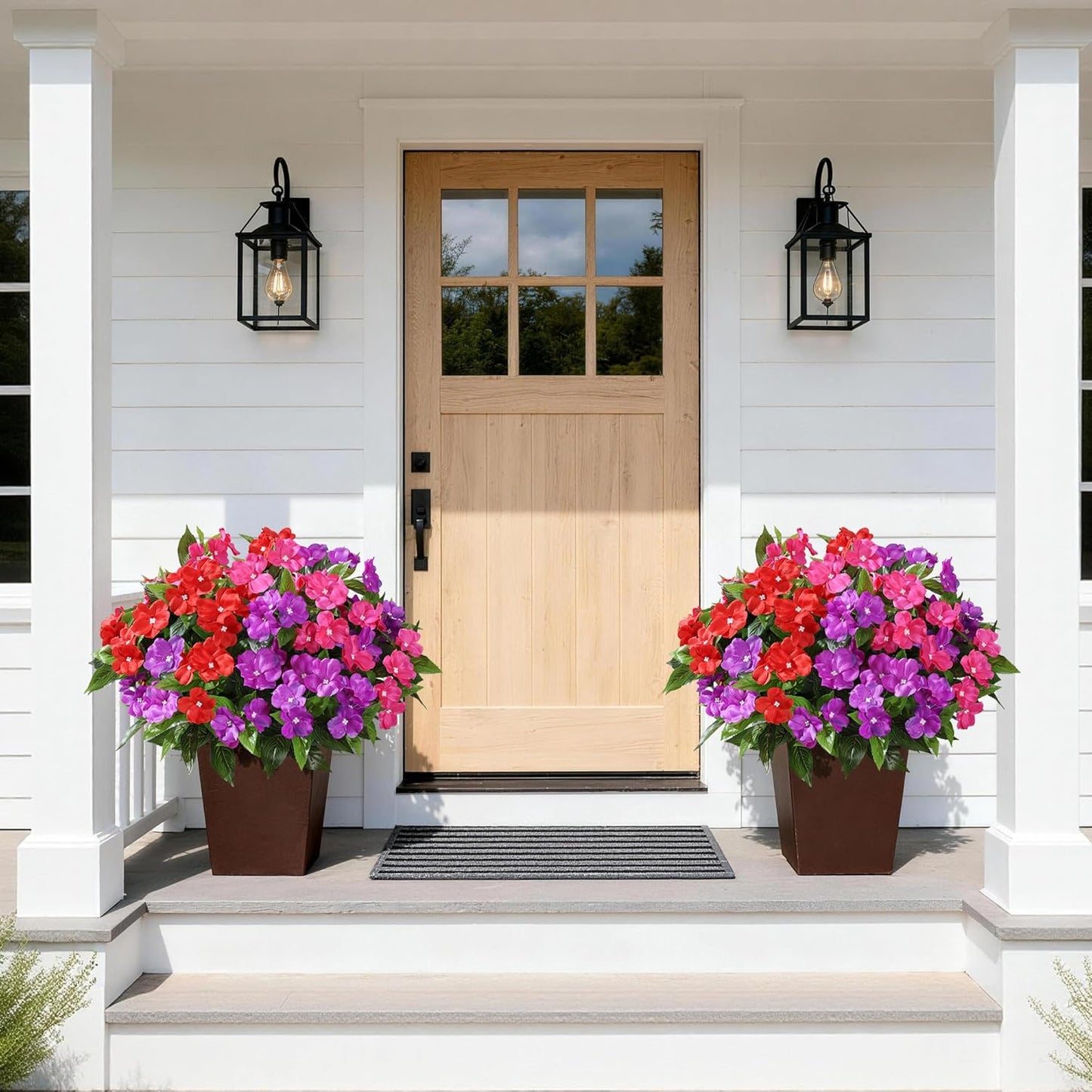 Geraniums Artificial Flowers for Outdoors, 2 Pack Potted Plants White Faux Geraniums Bush Artificial Topiaries Realistic UV Resistant Fake Flowers Plants for Planters Outside Gardens Front Door Indoor