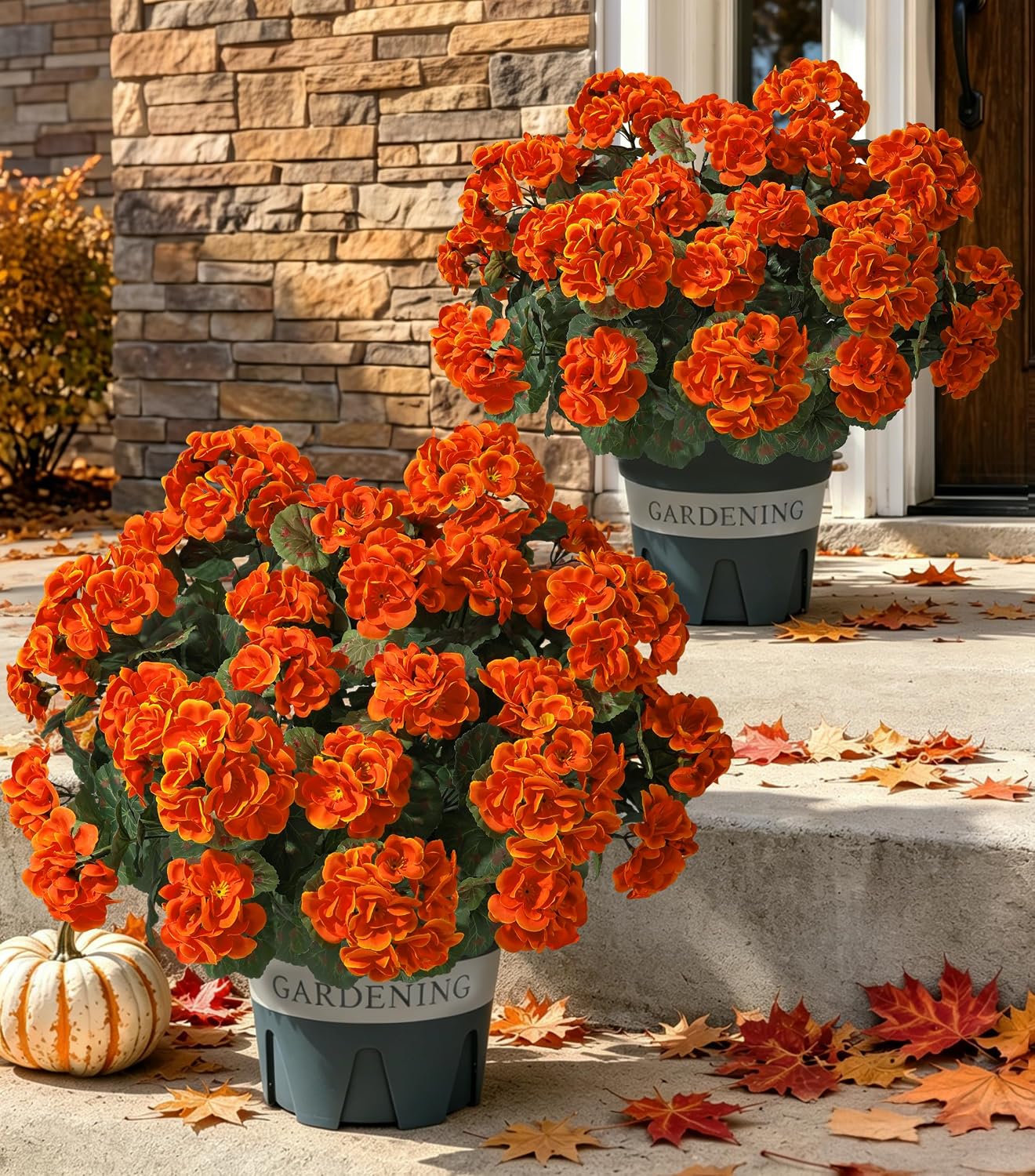 Geraniums Artificial Flowers for Outdoors, 2 Pack Potted Plants White Faux Geraniums Bush Artificial Topiaries Realistic UV Resistant Fake Flowers Plants for Planters Outside Gardens Front Door Indoor