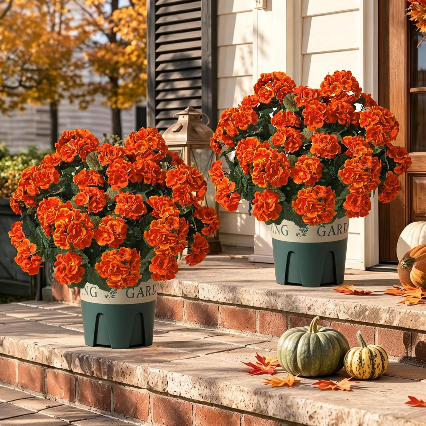 Geraniums Artificial Flowers for Outdoors, 2 Pack Potted Plants White Faux Geraniums Bush Artificial Topiaries Realistic UV Resistant Fake Flowers Plants for Planters Outside Gardens Front Door Indoor