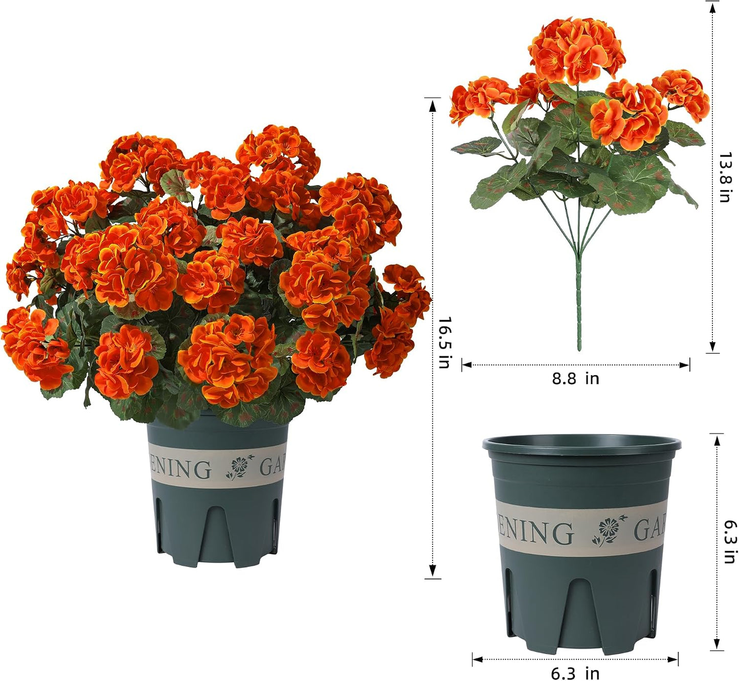 Geraniums Artificial Flowers for Outdoors, 2 Pack Potted Plants White Faux Geraniums Bush Artificial Topiaries Realistic UV Resistant Fake Flowers Plants for Planters Outside Gardens Front Door Indoor
