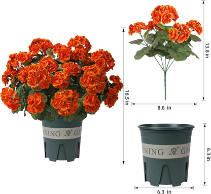 Geraniums Artificial Flowers for Outdoors, 2 Pack Potted Plants White Faux Geraniums Bush Artificial Topiaries Realistic UV Resistant Fake Flowers Plants for Planters Outside Gardens Front Door Indoor