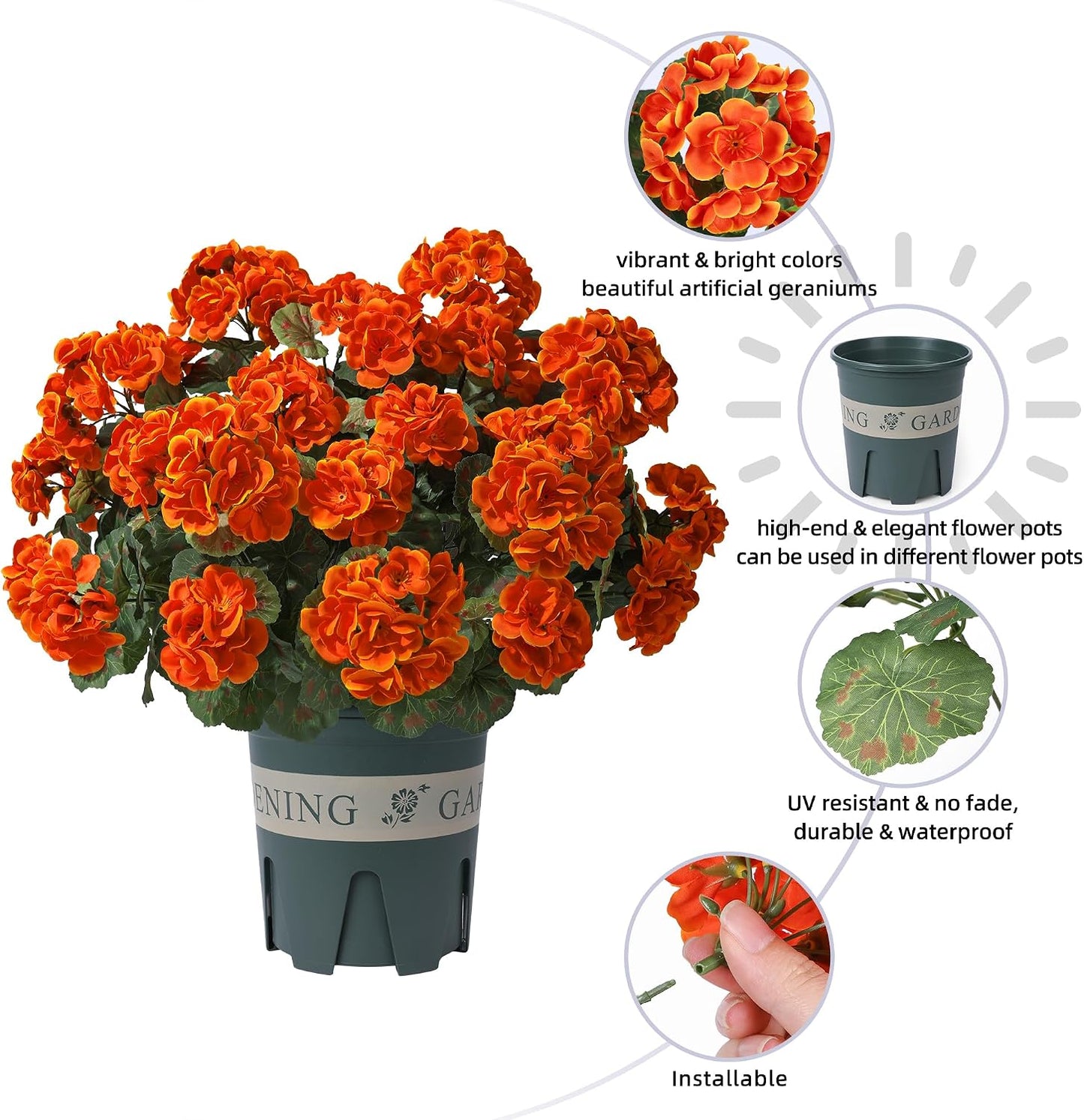 Geraniums Artificial Flowers for Outdoors, 2 Pack Potted Plants White Faux Geraniums Bush Artificial Topiaries Realistic UV Resistant Fake Flowers Plants for Planters Outside Gardens Front Door Indoor