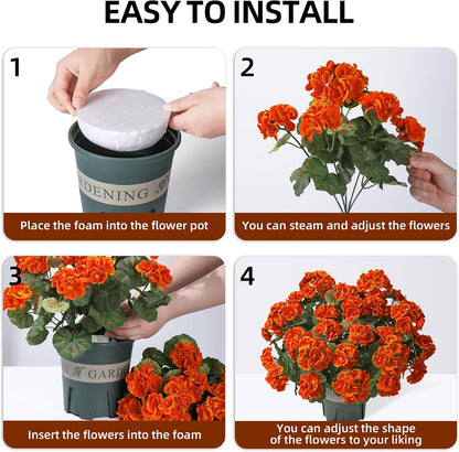 Geraniums Artificial Flowers for Outdoors, 2 Pack Potted Plants White Faux Geraniums Bush Artificial Topiaries Realistic UV Resistant Fake Flowers Plants for Planters Outside Gardens Front Door Indoor