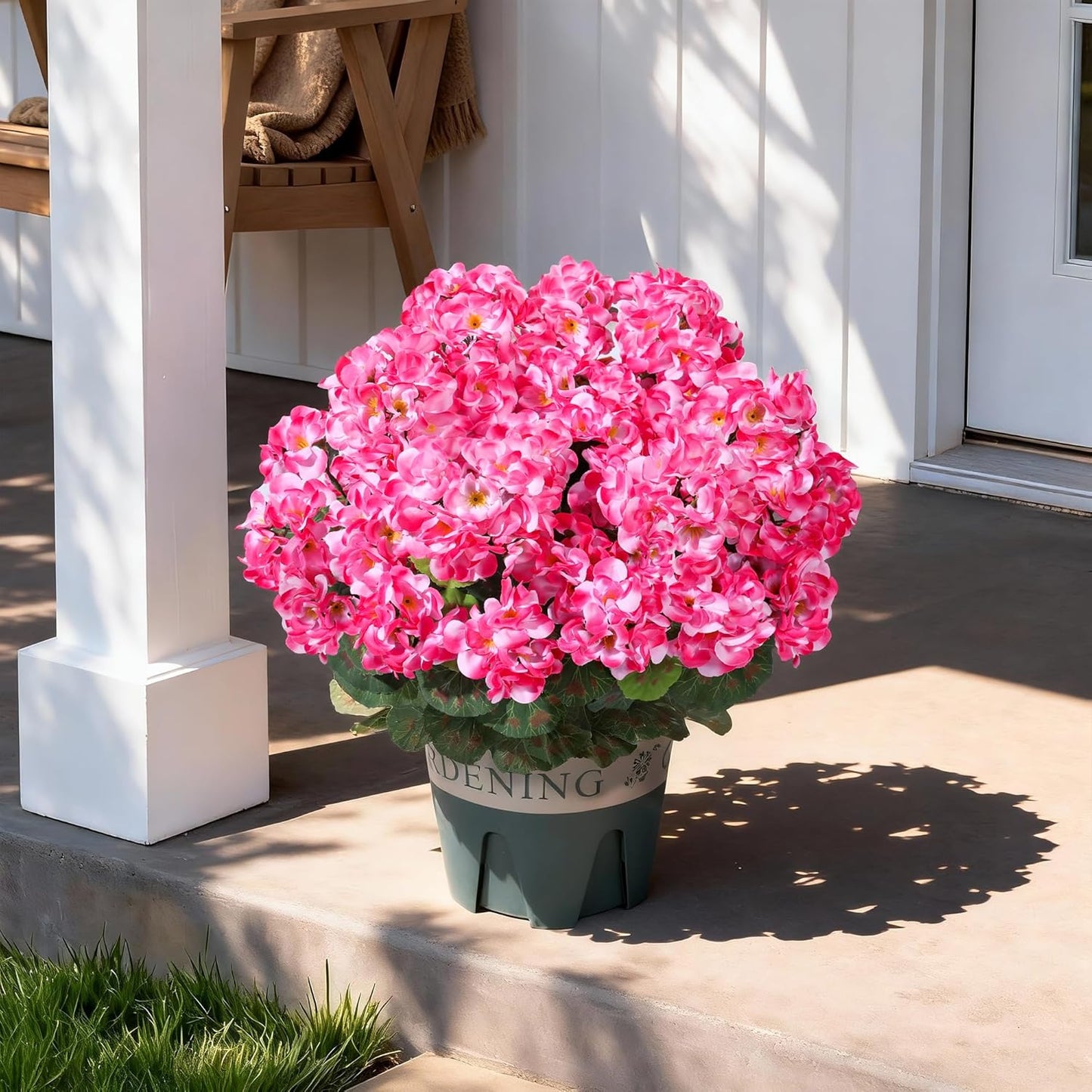 Geraniums Artificial Flowers for Outdoors, 2 Pack Potted Plants White Faux Geraniums Bush Artificial Topiaries Realistic UV Resistant Fake Flowers Plants for Planters Outside Gardens Front Door Indoor
