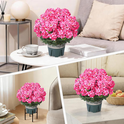 Geraniums Artificial Flowers for Outdoors, 2 Pack Potted Plants White Faux Geraniums Bush Artificial Topiaries Realistic UV Resistant Fake Flowers Plants for Planters Outside Gardens Front Door Indoor