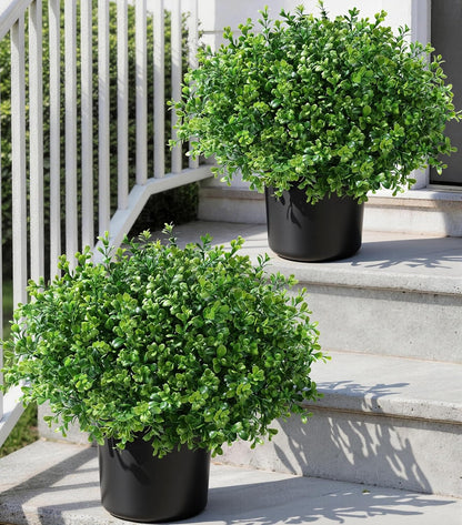 Geraniums Artificial Flowers for Outdoors, 2 Pack Potted Plants White Faux Geraniums Bush Artificial Topiaries Realistic UV Resistant Fake Flowers Plants for Planters Outside Gardens Front Door Indoor