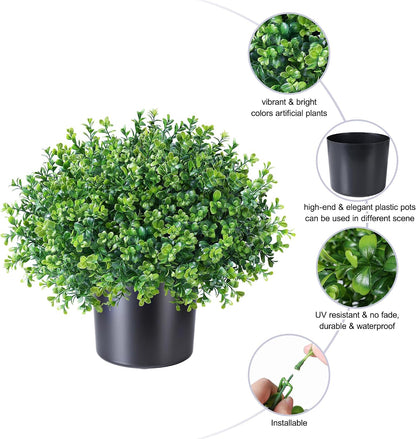 Geraniums Artificial Flowers for Outdoors, 2 Pack Potted Plants White Faux Geraniums Bush Artificial Topiaries Realistic UV Resistant Fake Flowers Plants for Planters Outside Gardens Front Door Indoor