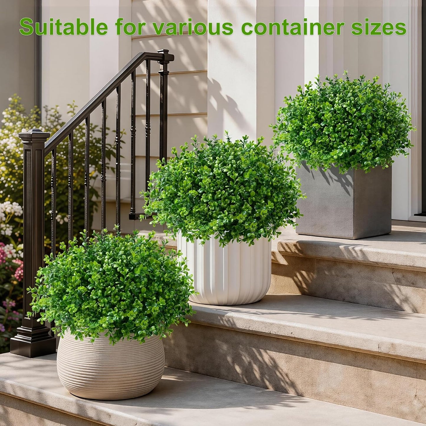 Geraniums Artificial Flowers for Outdoors, 2 Pack Potted Plants White Faux Geraniums Bush Artificial Topiaries Realistic UV Resistant Fake Flowers Plants for Planters Outside Gardens Front Door Indoor