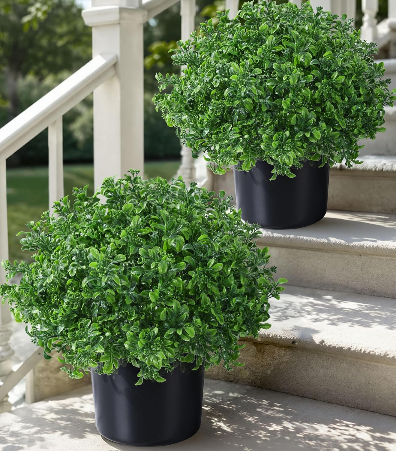 Geraniums Artificial Flowers for Outdoors, 2 Pack Potted Plants White Faux Geraniums Bush Artificial Topiaries Realistic UV Resistant Fake Flowers Plants for Planters Outside Gardens Front Door Indoor