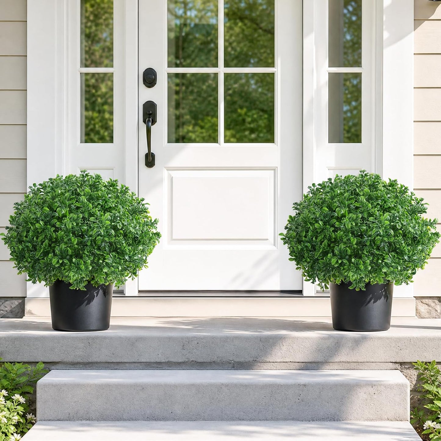 Geraniums Artificial Flowers for Outdoors, 2 Pack Potted Plants White Faux Geraniums Bush Artificial Topiaries Realistic UV Resistant Fake Flowers Plants for Planters Outside Gardens Front Door Indoor