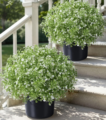 Geraniums Artificial Flowers for Outdoors, 2 Pack Potted Plants White Faux Geraniums Bush Artificial Topiaries Realistic UV Resistant Fake Flowers Plants for Planters Outside Gardens Front Door Indoor