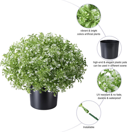 Geraniums Artificial Flowers for Outdoors, 2 Pack Potted Plants White Faux Geraniums Bush Artificial Topiaries Realistic UV Resistant Fake Flowers Plants for Planters Outside Gardens Front Door Indoor
