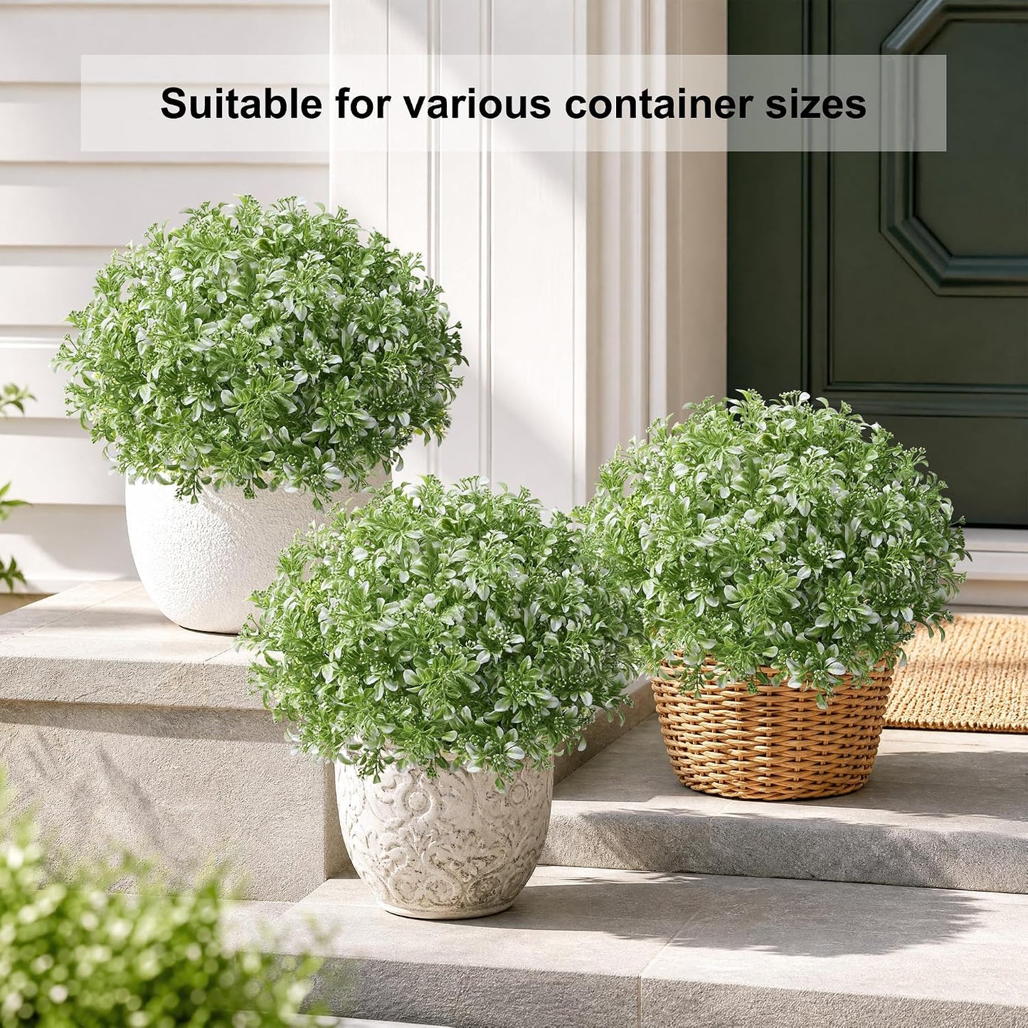 Geraniums Artificial Flowers for Outdoors, 2 Pack Potted Plants White Faux Geraniums Bush Artificial Topiaries Realistic UV Resistant Fake Flowers Plants for Planters Outside Gardens Front Door Indoor