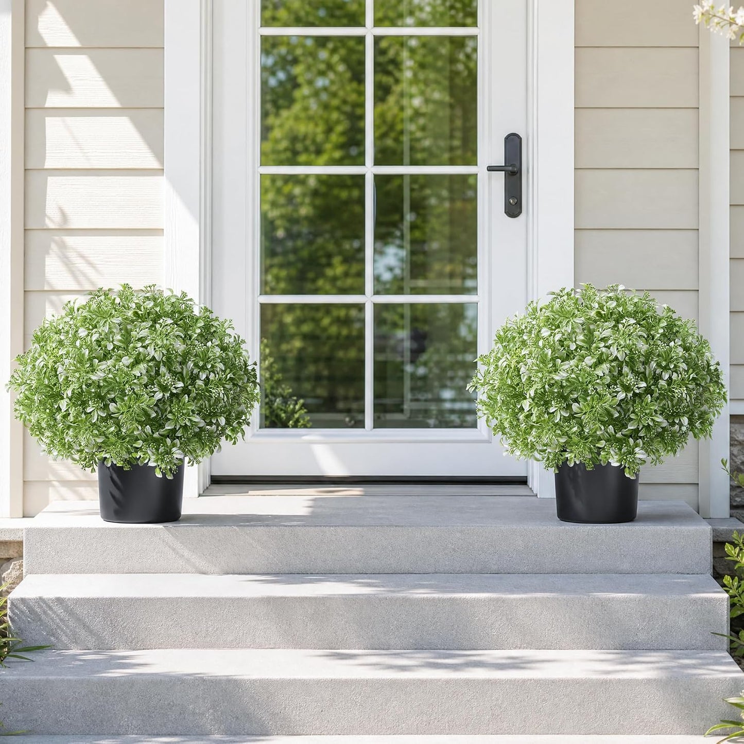 Geraniums Artificial Flowers for Outdoors, 2 Pack Potted Plants White Faux Geraniums Bush Artificial Topiaries Realistic UV Resistant Fake Flowers Plants for Planters Outside Gardens Front Door Indoor