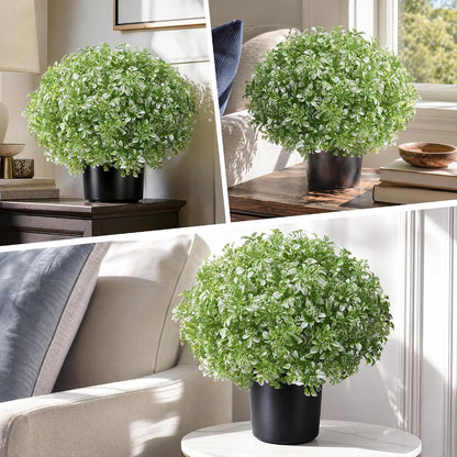 Geraniums Artificial Flowers for Outdoors, 2 Pack Potted Plants White Faux Geraniums Bush Artificial Topiaries Realistic UV Resistant Fake Flowers Plants for Planters Outside Gardens Front Door Indoor