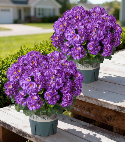 Geraniums Artificial Flowers for Outdoors, 2 Pack Potted Plants White Faux Geraniums Bush Artificial Topiaries Realistic UV Resistant Fake Flowers Plants for Planters Outside Gardens Front Door Indoor