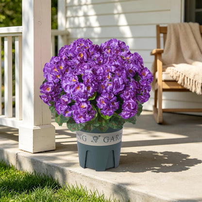 Geraniums Artificial Flowers for Outdoors, 2 Pack Potted Plants White Faux Geraniums Bush Artificial Topiaries Realistic UV Resistant Fake Flowers Plants for Planters Outside Gardens Front Door Indoor