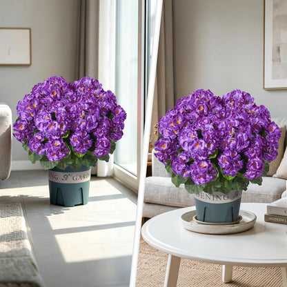 Geraniums Artificial Flowers for Outdoors, 2 Pack Potted Plants White Faux Geraniums Bush Artificial Topiaries Realistic UV Resistant Fake Flowers Plants for Planters Outside Gardens Front Door Indoor