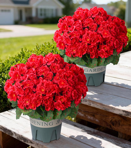 Geraniums Artificial Flowers for Outdoors, 2 Pack Potted Plants White Faux Geraniums Bush Artificial Topiaries Realistic UV Resistant Fake Flowers Plants for Planters Outside Gardens Front Door Indoor