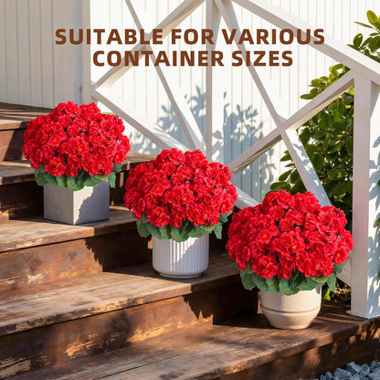 Geraniums Artificial Flowers for Outdoors, 2 Pack Potted Plants White Faux Geraniums Bush Artificial Topiaries Realistic UV Resistant Fake Flowers Plants for Planters Outside Gardens Front Door Indoor